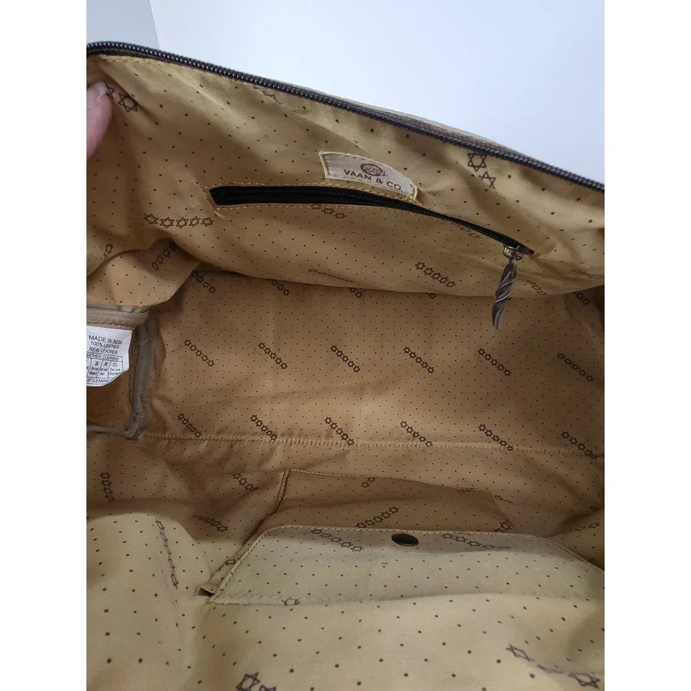 Vaan & Co Upcycled Leather Suede Duffle Bag Brown Chevron Weekender Travel Bag
